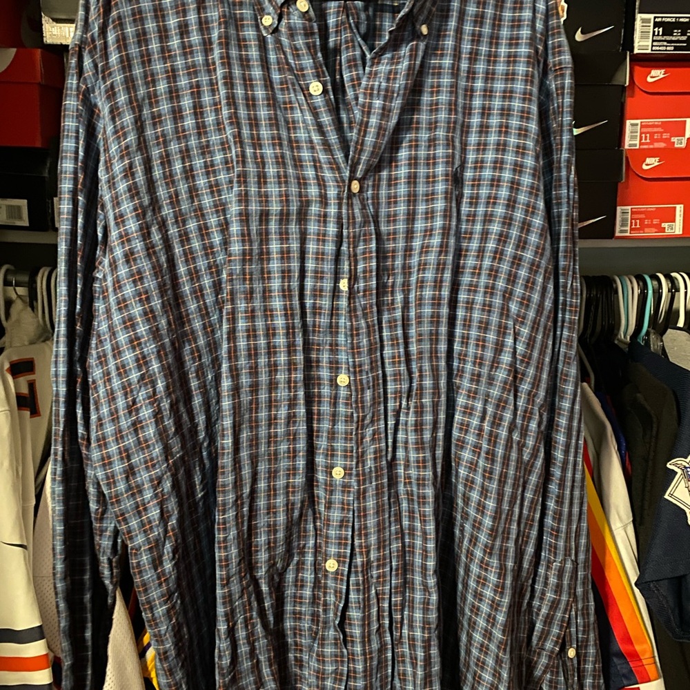 Polo by Ralph Lauren Men's Blue Plaid Shirt (linen/cotton blend)